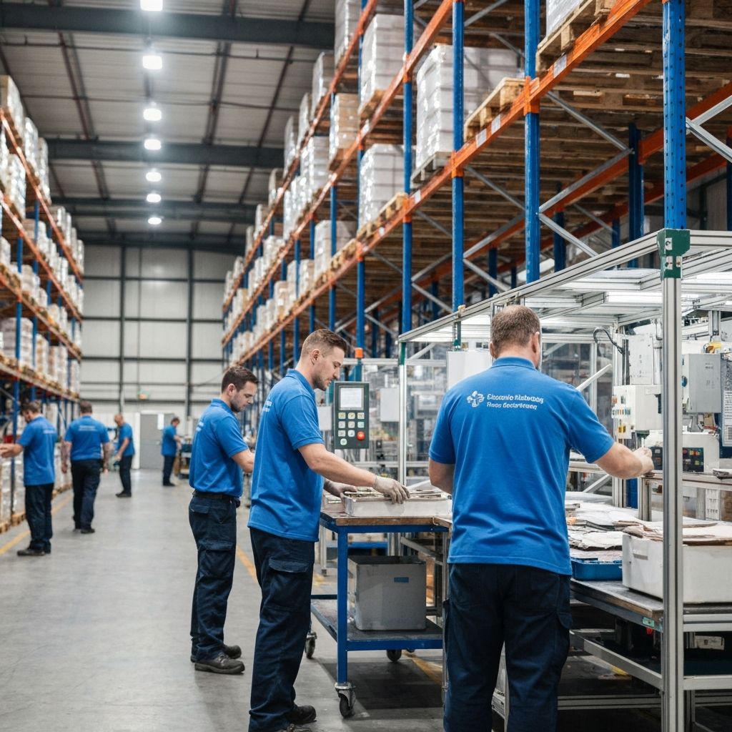 Trabajadores uniformados en fábrica